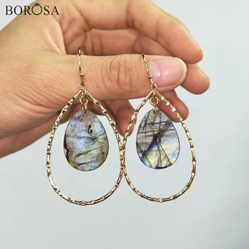 

BOROSA 5/10Pairs Labradorite Dangle Earrings Gold Hoop Earrings for Women Natural Stone Earring Statement Earrings Jewelry G1936