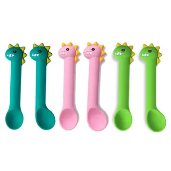 

2Pcs/set Baby Silicone Soft Feeding Spoon Tableware Dinosaur Cartoon Spoons Dishes Infant Utensils Learning Spoons