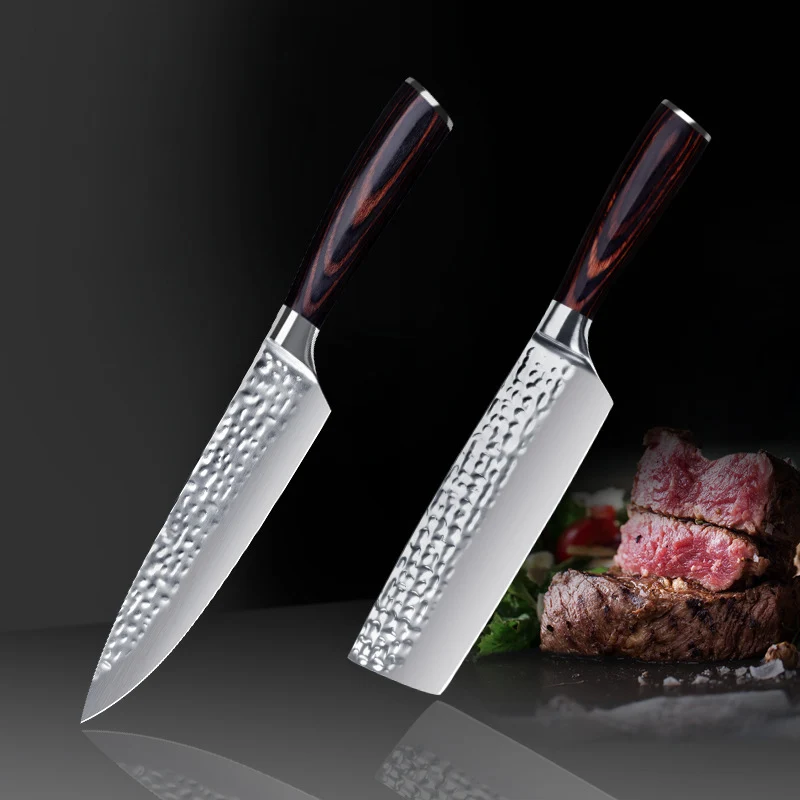 Поварские ножи, кухонный нож, 8 дюймов, японский 7CR17 440C, высокоуглеродистая Нержавеющая сталь, имитация дамасской шлифовки, лазерный нож Santoku