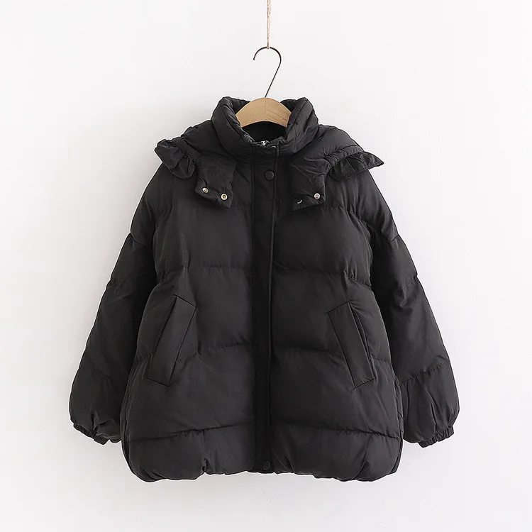 

Winter New Style Loose-Fit Solid Color Hooded Cotton Coat Women's Versatile Warm Drawstring Slimming down Coat