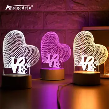 

LOVE Heart 3D Lamp Creative 3 Colors Night Light Novelty Illusion Night Lamp Illusion Table Lamp For Home Decorative Light EU/US
