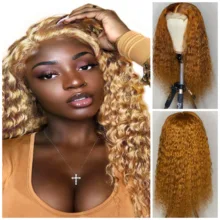 Медовый блонд, 250% плотность, 13 × 6, кружевные передние человеческие волосы, парики, цвет#27, глубокая волна, 13 × 6, парик на кружеве, предварительно выщипанные волосы Remy, Детские волосы