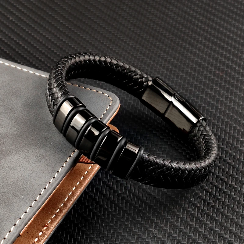 Stainless Steel Leather Bead Charm Bracelet For Men Women Family Name Bracelets