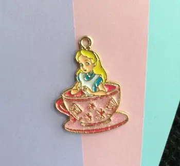 

New lot 200PCS Cartoon Alice color princess necklace DIY Key chain Metal Charm Pendants Jewelry Making DIY gifts