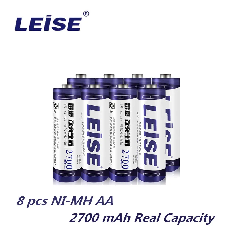 Leise 8 шт AA 2700mAh Ni-MH аккумуляторная батарея 1,2 V 2A nimh аккумуляторы и бесплатные чехлы для аккумуляторов в подарок