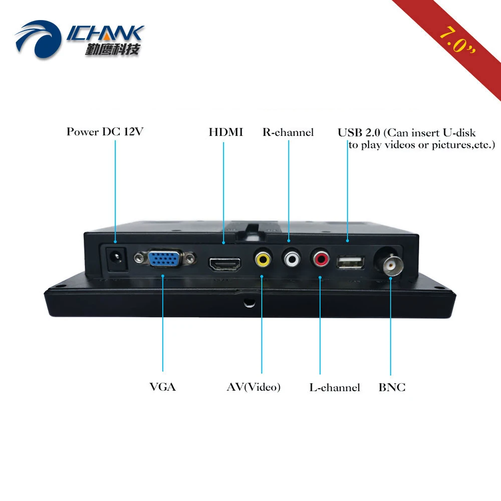 ZB070JN 59/7 дюймовый экран 1024x600 Fullview IPS BNC HDMI VGA Raspberry Pi3 Built in монитор ПК U Disk рекламный
