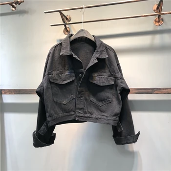

Black Jeans Coat Women's 2020 Spring New Style Loose-Fit Long Sleeve Pocket Short Denim Jacket Jaqueta Feminina Chaqueta Mujer