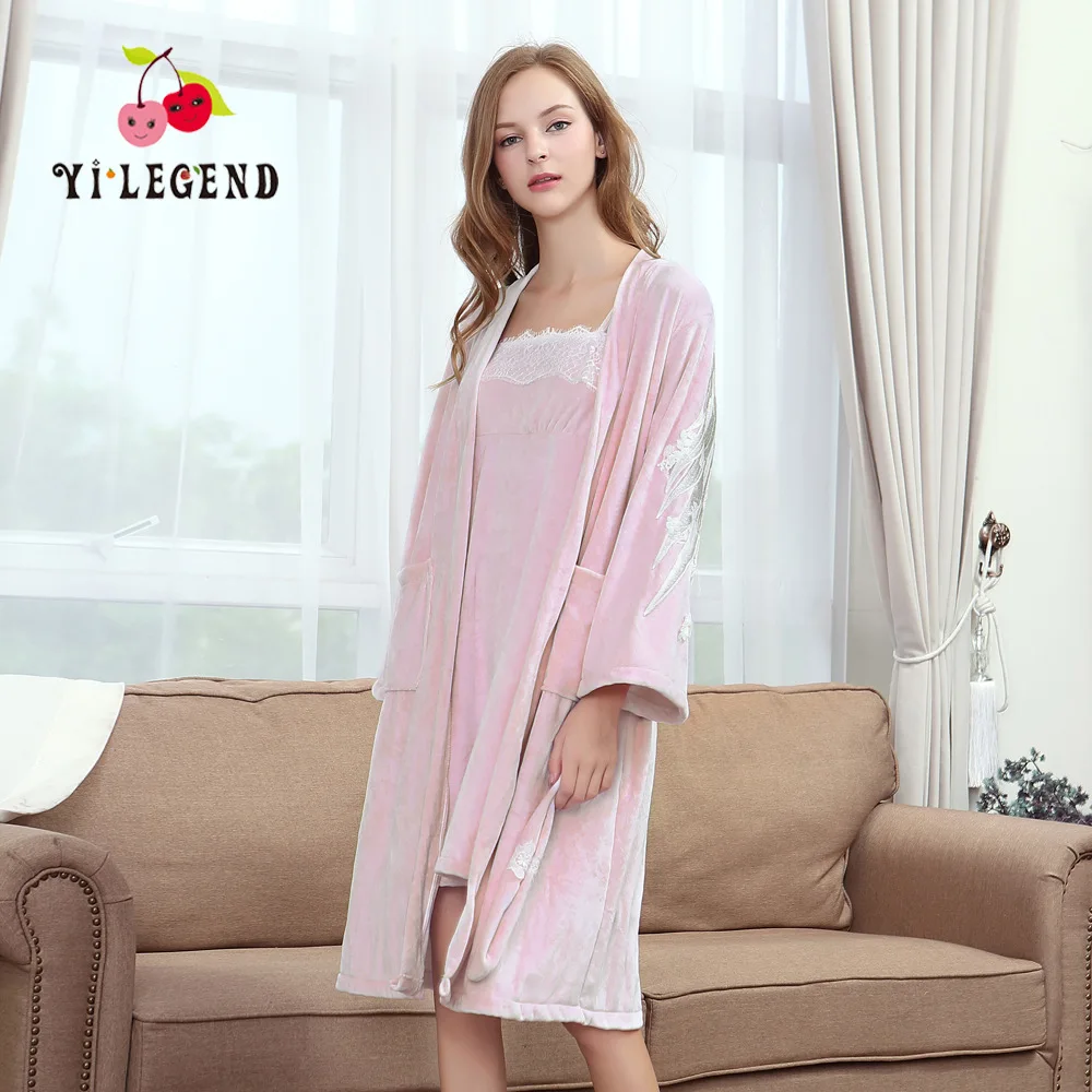 

Pajamas Women Long Sleeve Mink Cashmere Cardigan Spring And Autumn Fold-down Collar Women's Robes Women's Warm Flannel Homewear