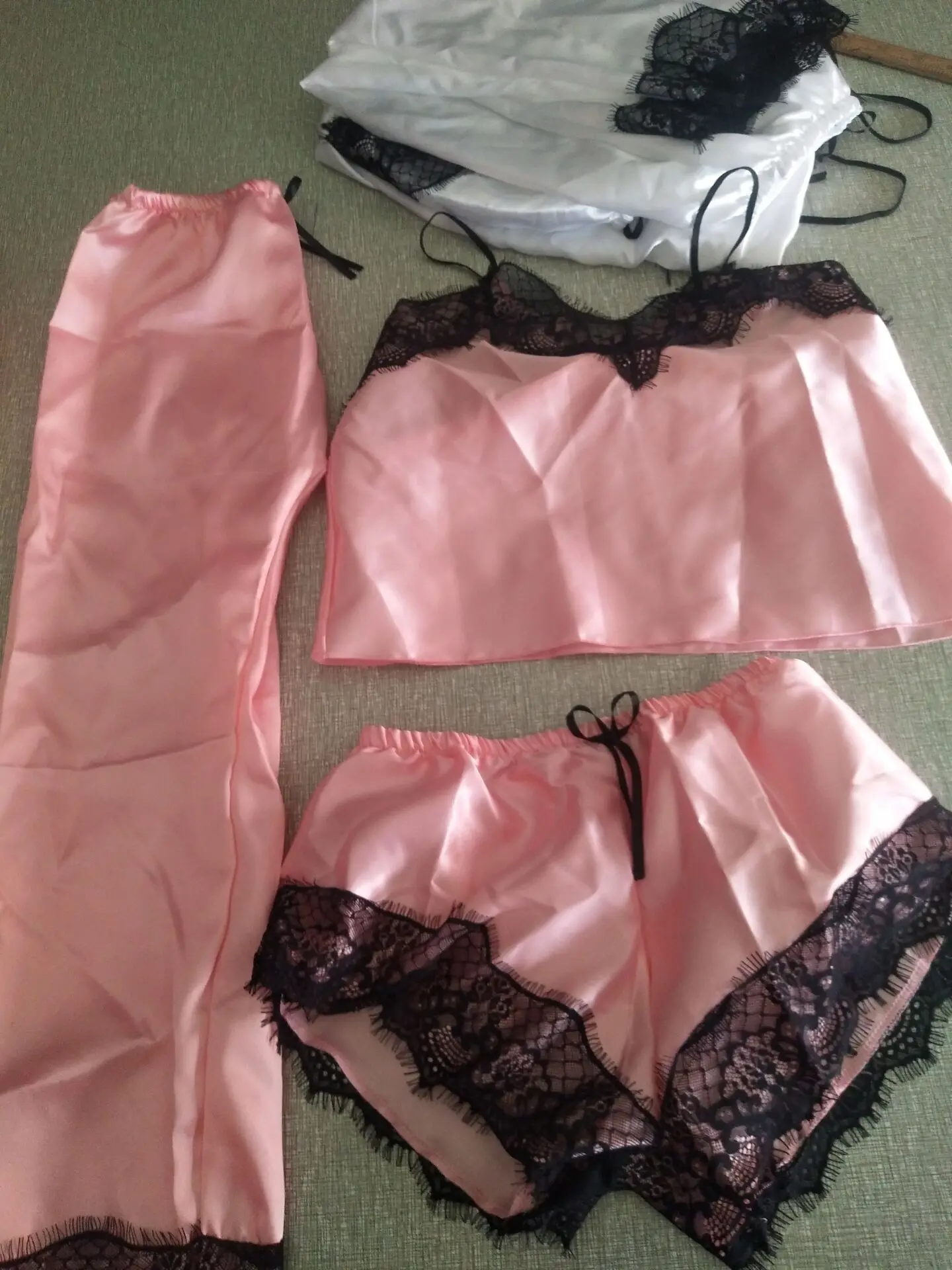 Розовый Женское атласное кружевное Сетчатое нижнее белье Babydoll ночная рубашка шорты пижамы - Цвет: Розовый