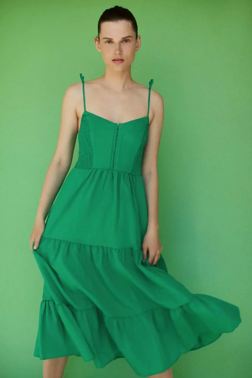 green dungaree dress