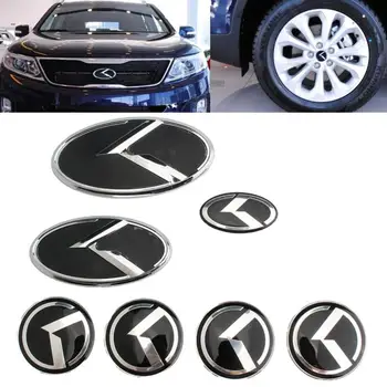 

7pcs Car Front Rear Emblem Steering Wheel Center Hub Caps Sticker For Kia K3 K5 RIO Sportage sorento optima oprius forte ceed