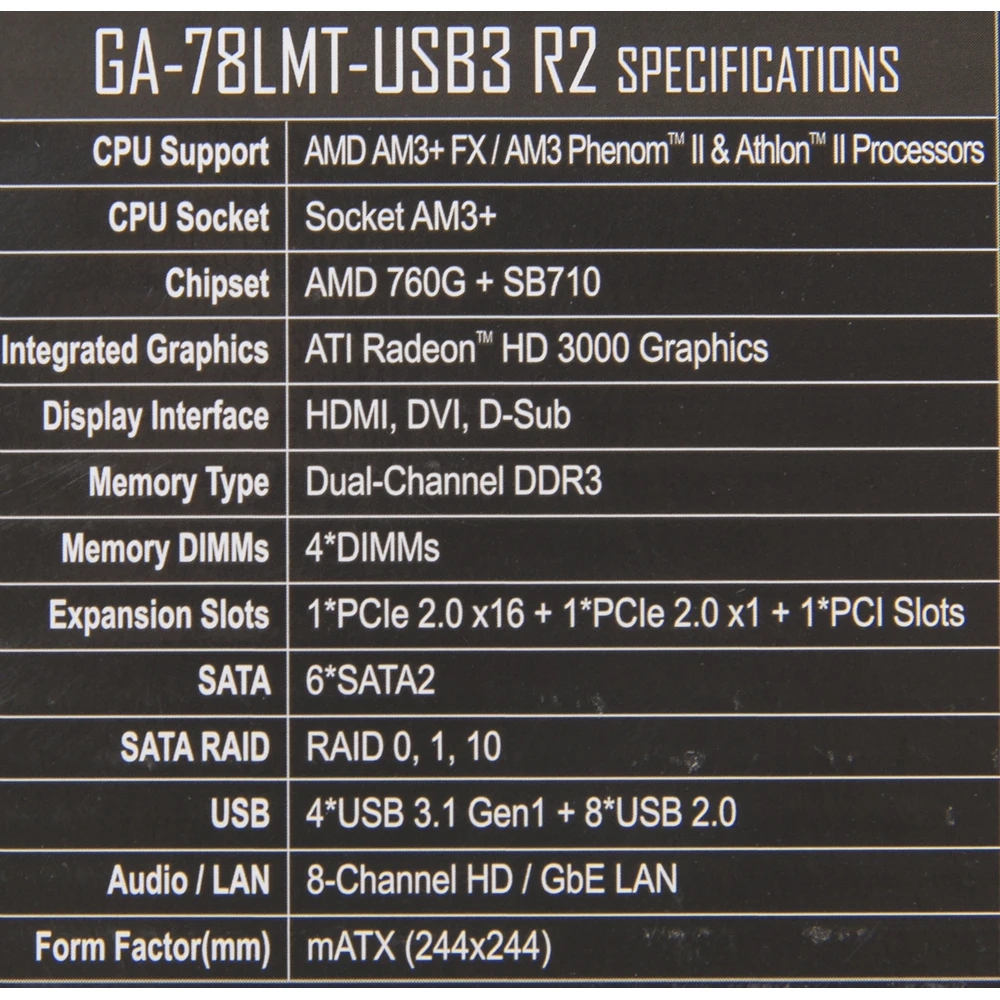 Материнская плата Gigabyte GA78LMTUSB3 R2 SocAM3+ AMD 760G 4xDDR3