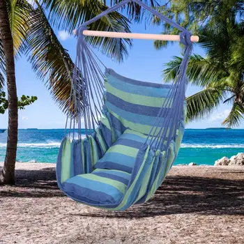 

Distinctive Cotton Canvas Hanging Rope Chair with Pillows Hammock Stand Chair Swing Swinging Furniture