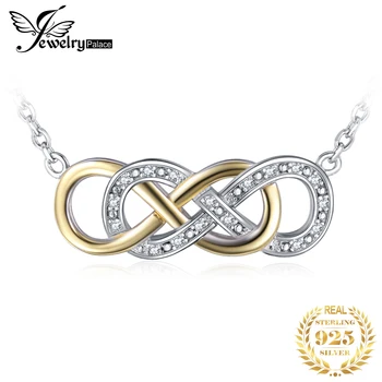 

JewelryPalace Infinity CZ Gold Silver Pendant Necklace 925 Sterling Silver Chain Choker Statement Collar Necklace Women 45cm