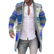 

2021 Stylish Color Stripe Coat Mid-length Thick Warm Skin-friendly Single-breasted Long Sleeve Jacket for Daily Wear