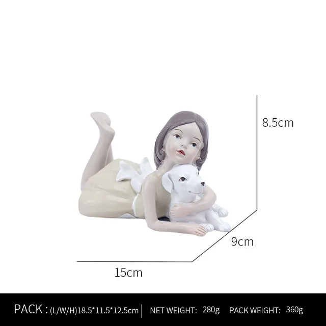 Ornaments For Home Cute Girl Rabbit Elephant Horse Statues Sculptures Figurines For Interior Room Decor Living Room Decoration Girl hugging dog B