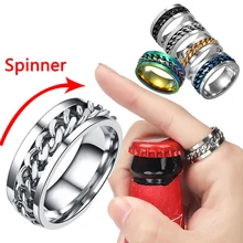  Ins Fashion Women  Chain Link Men's Rotatable Ring Stainless Steel Chain Link Men's Titanium Steel Corkscrew Ring Gift 