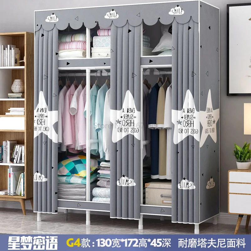 Cloth Wardrobe Steel Tube Coarsening and Reinforcement Single-person Assembly Simple Dormitory Cloth Art Receiving Wardrobe - Цвет: Светло-желтый