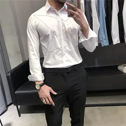 Nova primavera meninos camisas de cinco pontas estrela bordado camisa de fundo escondido controle de acesso magro guy camisa de mangas compridas