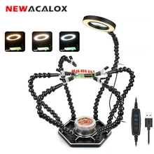 

NEWACALOX Soldering Third Hand Tool 3X LED Magnifying Glass Welding PCB Board Holder Soldering Iron Head Cleaning Ball Soldering