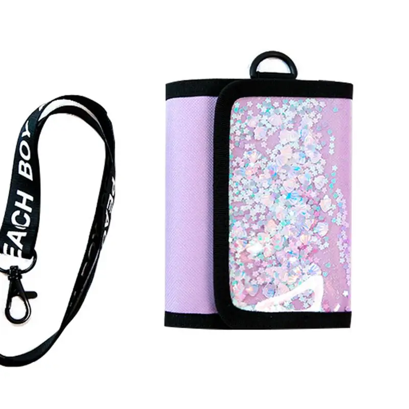 Женский модный держатель для карт для девочек, короткий кошелек с ремешком на веревке, кошелек для монет, органайзер, карман - Цвет: Фиолетовый