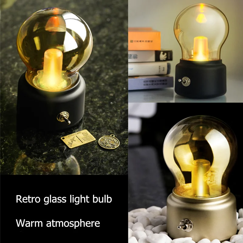 Retro Bulb Lamp Usb Rechargeable Led Night Light Mini Bedside Desk Lam