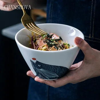 

CHANSHOVA Chinese Style High Temperature Resistance on-glazed Ceramic Bowl 400ml Porcelain Bowls Tableware Kitchen Utensils H215