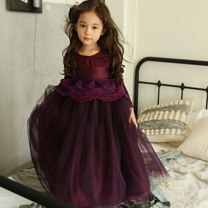

2019 New Autumn And Winter New Childrens British Tide Fan Dress Plus Velvet Warm Soft Princess Dress Lace Silk Yarn Lace Dress