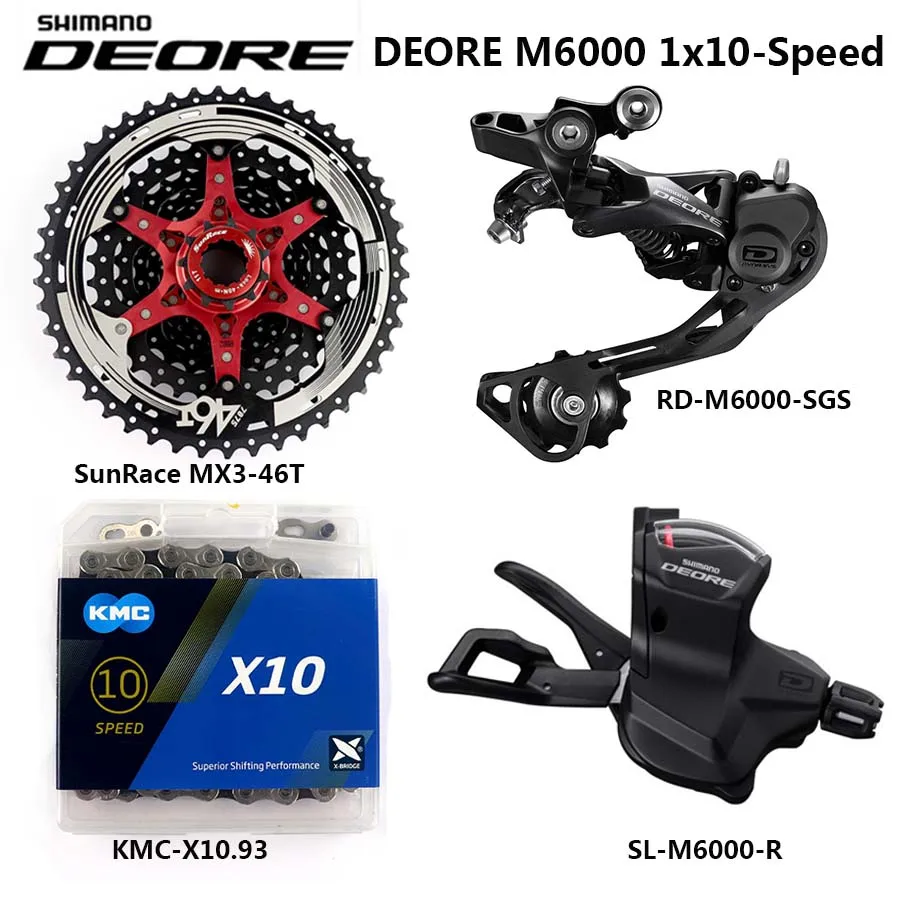 M6000 KMC 46TB SGS Shimano DEORE M6000 Группа Комплект горного велосипеда MTB 1x10-Speed 11-42 T/46 T M6000 переключатель заднего хода KMC цепь sunracing - Цвет: M6000 KMC 46TB SGS