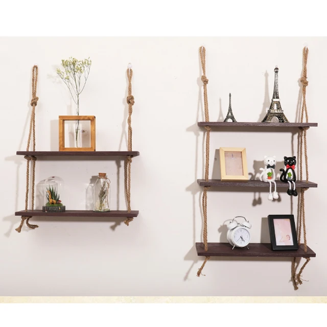 Rustic Wooden Shelves With Rope