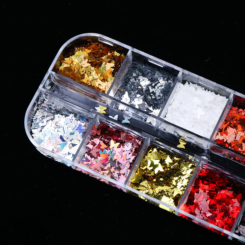 Nail Paillette Butterfly Sparkly Mirror Slice Nail Art Sequins Holographic Polish Flakes DIY Acrylic for Nails Dust LE1591