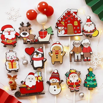 

new year Santa Claus gift box snowman Trees Merry Christmas Cake Topper for Party Decorations Baking Supplies
