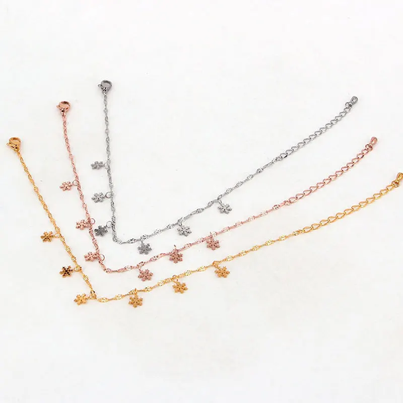 Hang 6 Beautiful Snowflake Charm Anklets For Women Titanium Steel Gold Color Anklet Fashion Foot Jewelry Leg Chain Female