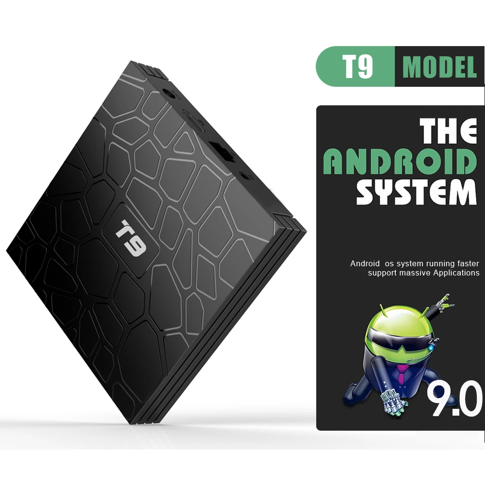  T9 Android 9.0 Smart TV BOX RK3318 Quad core 4GB Ram 64G Rom Digital Display 2.4G/5G Dual WIFI Blue - 4000233739411