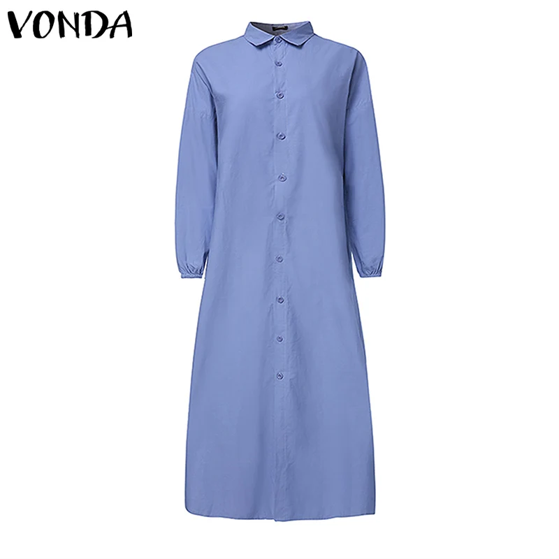 Платье для беременных VONDA, Женская однотонная туника с отложным воротником, богемное платье, повседневное свободное платье, женский сарафан для беременных