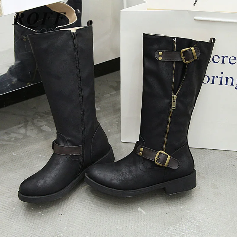 Botas negras de media caña para mujer, zapatos de plataforma a la moda,  para otoño e invierno, talla grande, con tacones medios, color marrón|Botas  a media pantorrilla| - AliExpress
