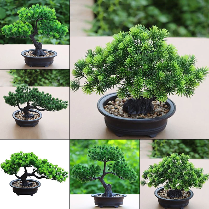 1xDecorative Искусственный Реалистичная Пластик настольная искусственная Bosnai дерево горшок для растений