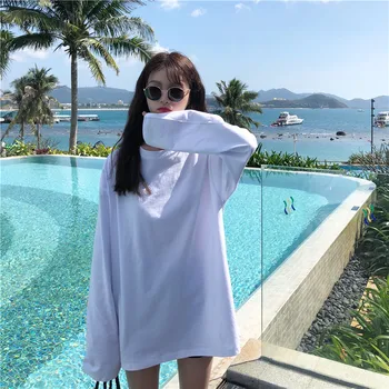 

2020 Spring New Korean Harajuku Gray Striped Turtleneck T-shirt For Women Long Sleeve