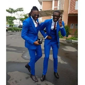 

Royal Blue Costume Homme Men Dresses Suits For Wedding 3 Pieces (Jacket+Pant++Vest) Terno Masculino Groom Blazers for Prom