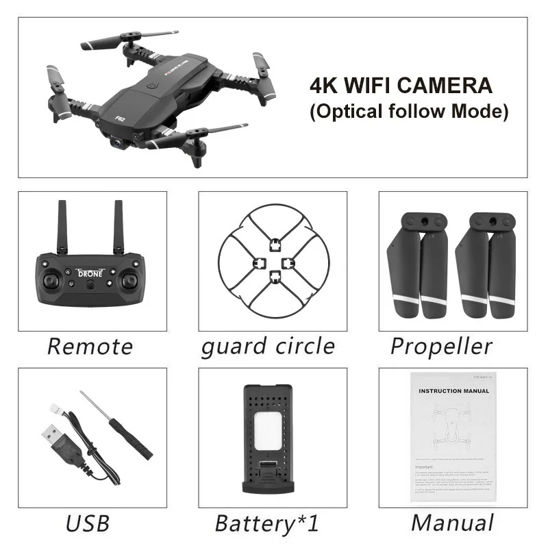 Flytec F62 2,4G wifi 4K 16mp HD широкоугольная камера Радиоуправляемый Дрон оптическое управление потоком жестов умный Квадрокоптер вертолет - Цвет: black 4k Camera