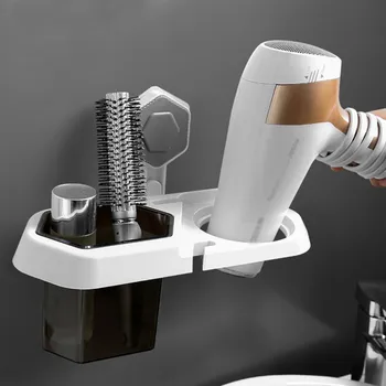 

Wall-Mounted Storage Racks Suction Cup Hair Dryer Holder Comb Rack Hair Straightener Stand Bathroom Shelf Accessories