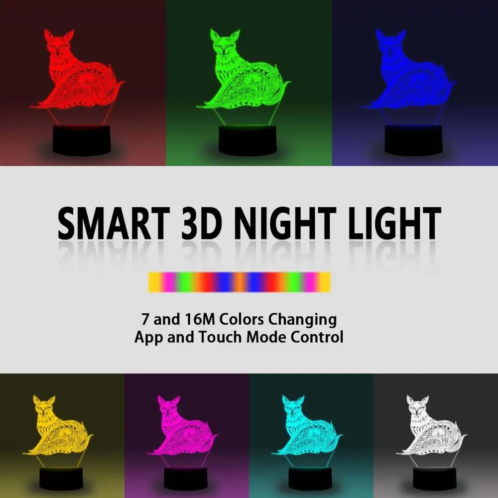 NiteApps 3D Художественная собака ночник настольная Иллюзия украшение лампа подарок на день рождения приложение/сенсорное управление
