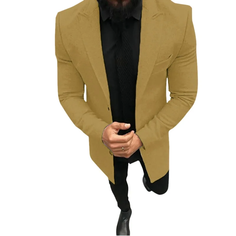 CYSINCOS зимнее мужское тонкое шерстяное пальто роскошное высокое качество толстое теплое однобортное деловое повседневное пальто куртка мужские пальто - Цвет: Khaki