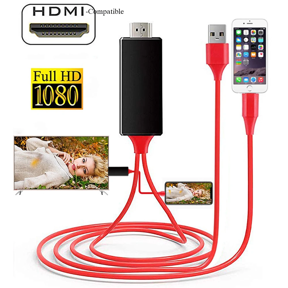 Cable Compatible con HDMI de 2M, convertidor HD de 8 pines a macho