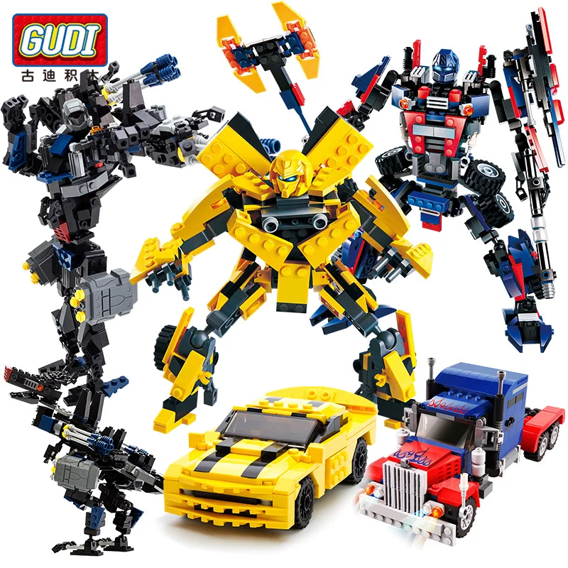 2 In 1 Transformation Robot Dinosaur Wars Model Building Blocks Mecha Truck Creative Gudi Bricks Car Vehicle Jurassic Kids Toys