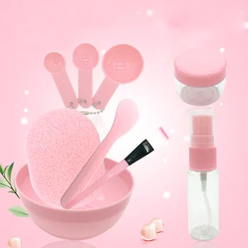 

9pcs / set Portable Pink Makeup Brush Kit DIY Tool Set Mask Bowl Measuring Spoon Spray Stick Algae Sponge Dispensing Bottle Kit