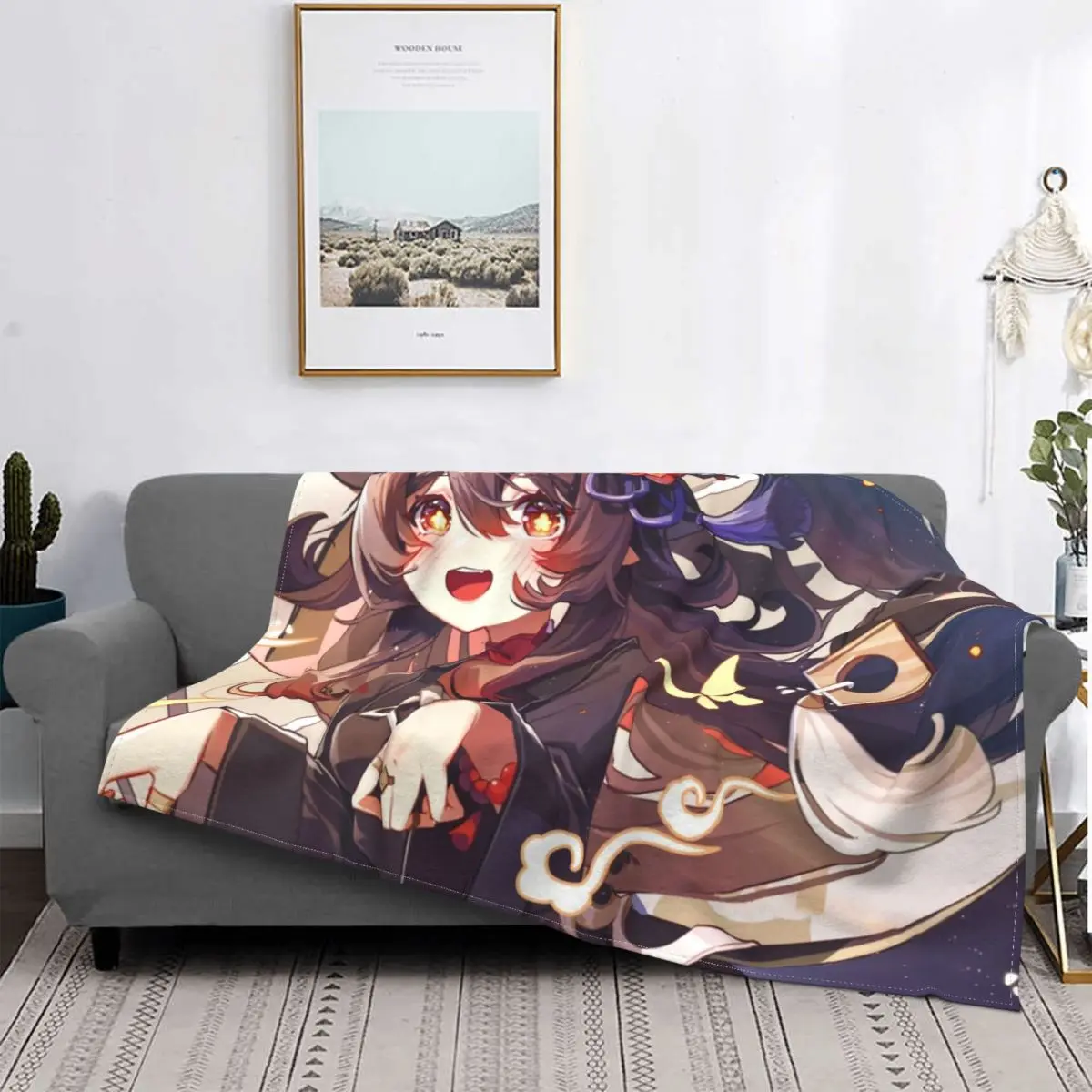 

Cheerful Hu Tao Genshin Impact Blanket Flannel Fleece Game Anime Plush Warm Decoration Throw Blankets For Sofa Bed Sheet Velvet
