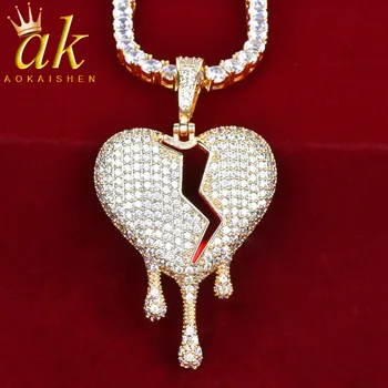 

Red Color oil Drip Heart Necklace & Pendant With 4mm Tennis Chain Cubic Zircon Men's Women Hip hop Jewelry Gift