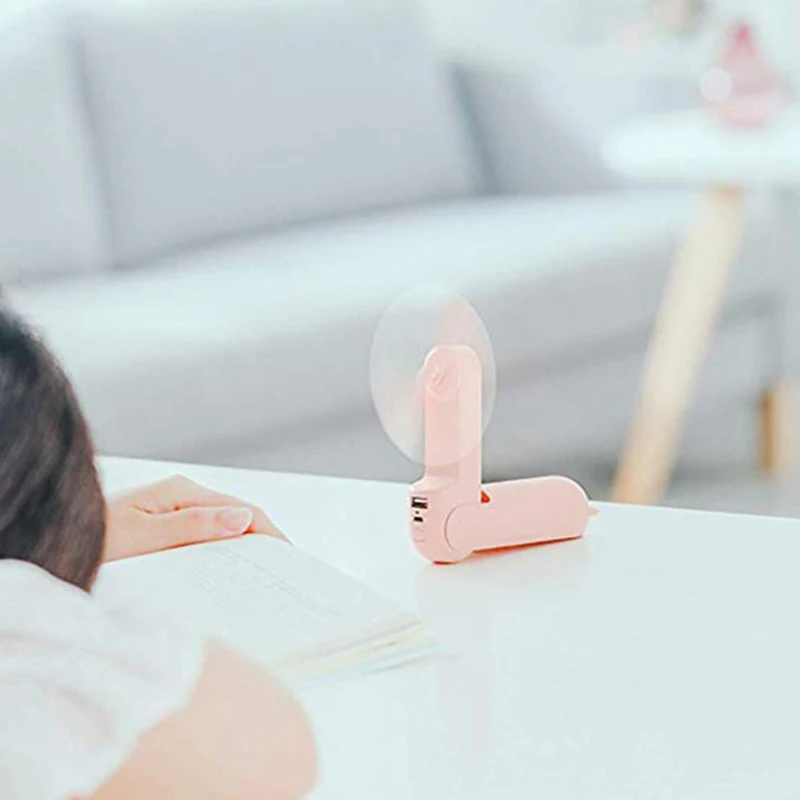 2 Pcs Portable Handheld Mini Fan Lovely Small Bear Usb Foldable Multipurpose Outdoor Fan Rechargeable Desktop Fan for Home Pink