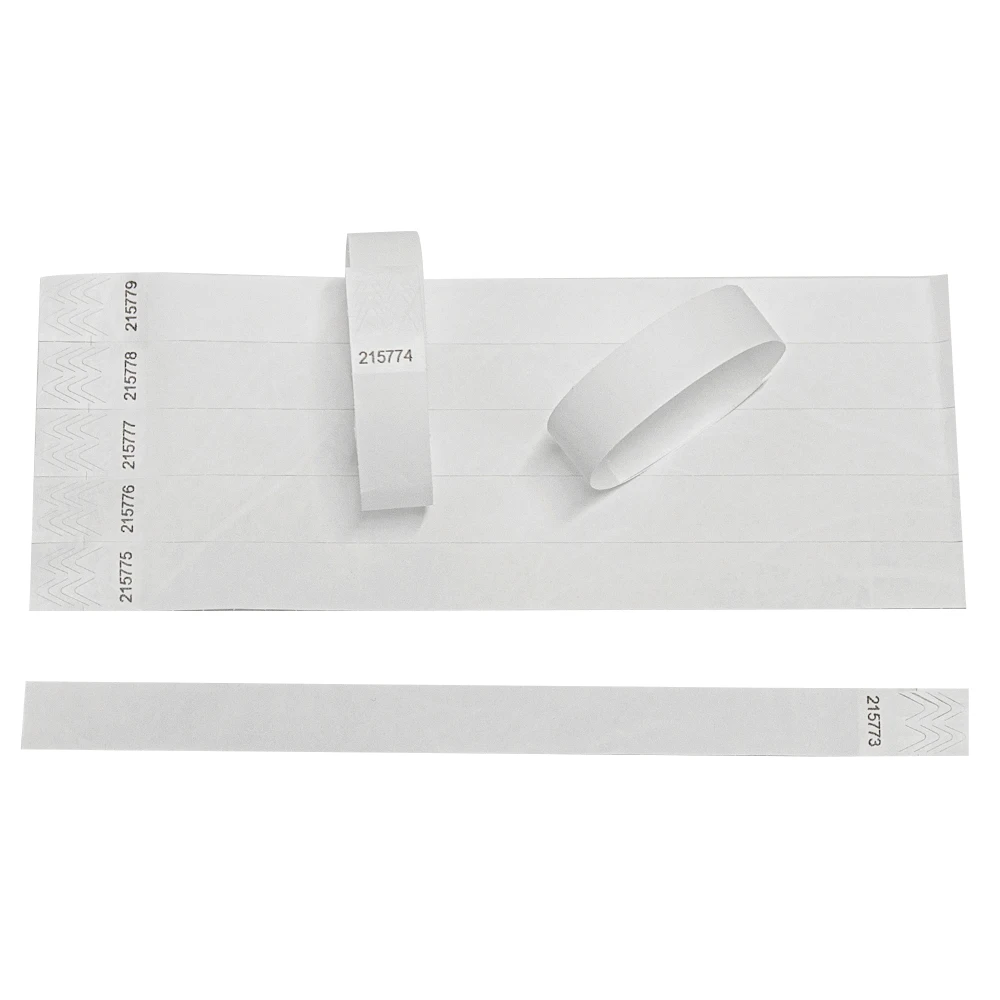 Solid NEW White Color 3/4 inch Tyvek Wristbands with Series Numbers, ID Wristbands for Party Events, 500 Pieces